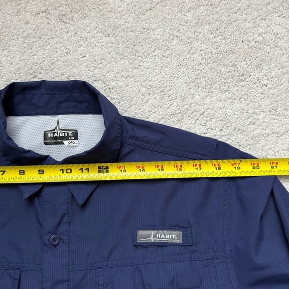 Habit Men Navy Button-Up Shirt Solar Protection Fishing Hiking Sz L - Picture 6 of 9